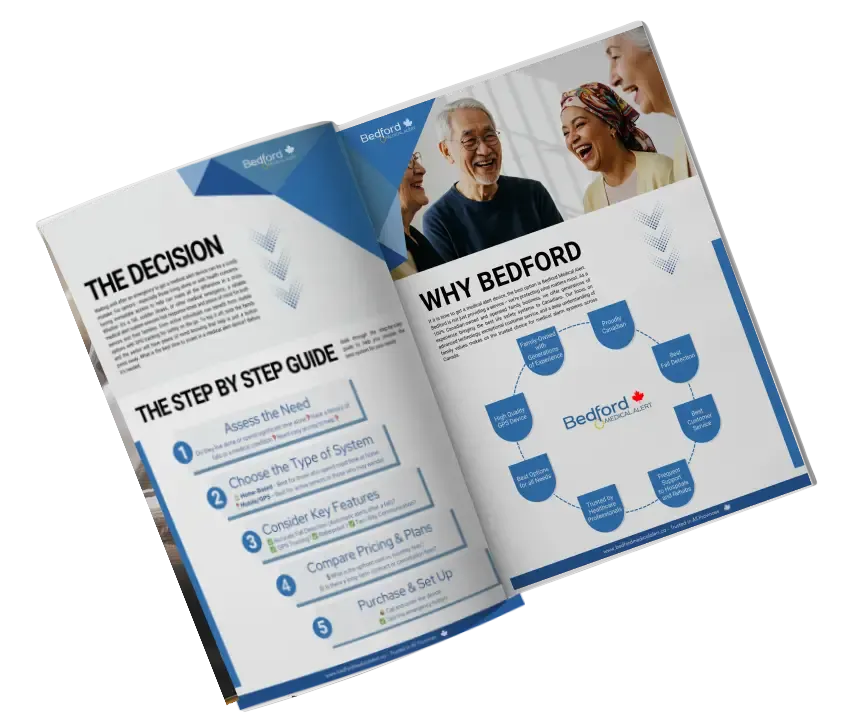 Family reviewing Bedford Medical Alert Buyer’s Guide to choose the best medical alert system in Canada with GPS tracking, fall detection, and help button support for seniors.