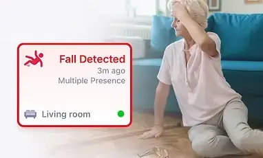 Millimeter wave radar AI fall detection system alerting a fall in the living room for senior safety