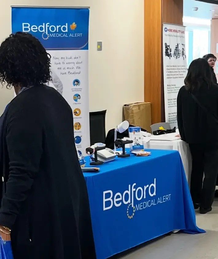 Bedford Medical Alert booth showcasing the best fall detection devices in Canada at the William Osler Fall Prevention event.
