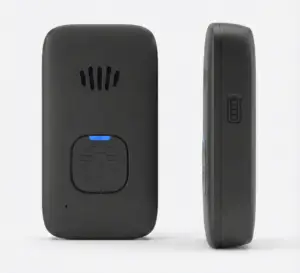 Front and side view of Bedford Go Anywhere GPS medical alert device with fall detection and emergency help button for seniors in Canada