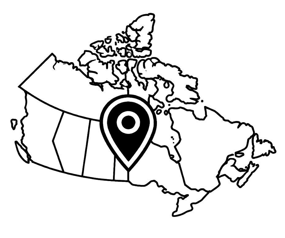 Canada map with province borders and a location pin representing Bedford Medical GPS coverage across Canada.