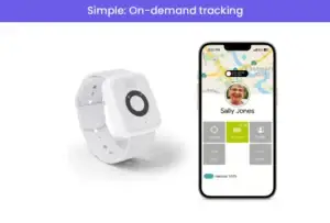 GPS medical alert watch with mobile app showing real-time location tracking for seniors in Canada