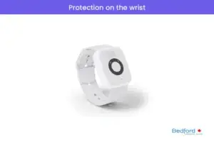 Wearable medical alert watch worn on the wrist for senior safety and emergency protection in Canada