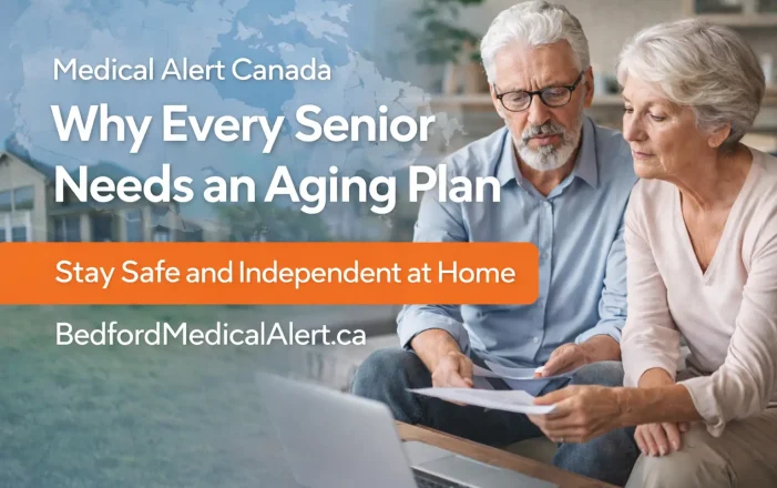 Older Canadian man filling out an aging plan at home, representing safe and independent senior living supported by Bedford Medical Alert.